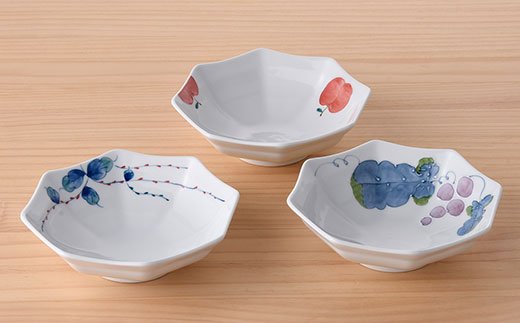 【波佐見焼】八角平鉢 小鉢 人気の柄 3点セット【松幸陶芸】 [HB14]