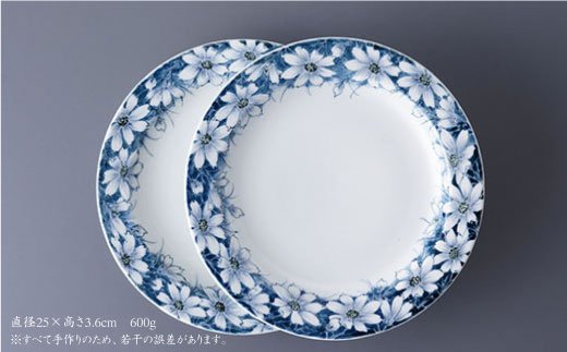 【波佐見焼】『2019年 現代の名工受賞！』染付 皿 プレート コスモス（2個揃）【青以窯】 [HD03]