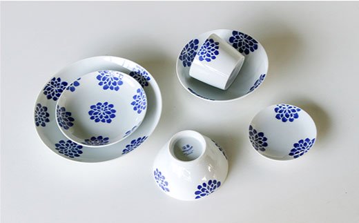 【波佐見焼】染蒼 hana 茶碗 ボウル そばちょこ 含む 6点セット【石丸陶芸】 [LB34]