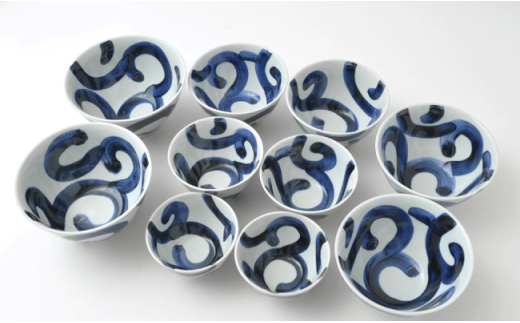 【波佐見焼】太唐草 丼 どんぶり セット 5サイズ 各2個ずつ【福田陶器店】 [PA29]