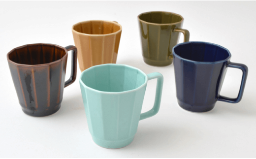 【波佐見焼】 オシャレな面取り マグカップ 5色セット【福田陶器店】 [PA40]