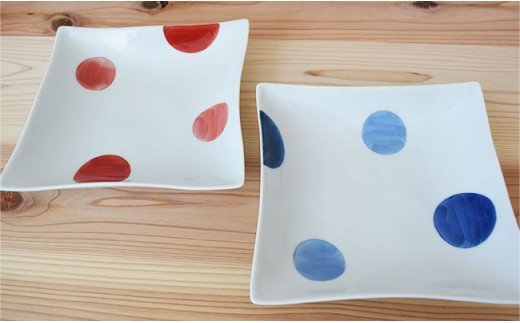 【波佐見焼】二色丸紋 5寸 角浅鉢 角皿 2色セット【團陶器】 [PB12]