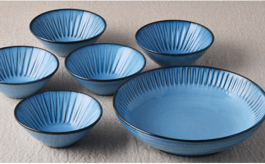 【波佐見焼】大人気しのぎシリーズ！蒼鎬（あおしのぎ）盛鉢セット 取り皿 食器 ボウル 【利左エ門窯】 [QB03]