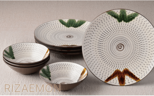 【波佐見焼】民芸飛び鉋（かんな）杓掛シリーズ 皿・盛鉢４人セット プレート 取り皿 食器【利左エ門窯】 [QB07]