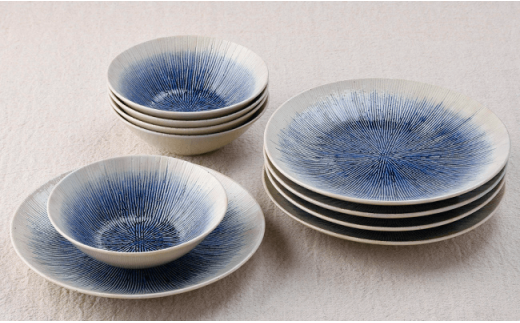 【波佐見焼】染・彫 お皿・盛鉢10点セット ボウル プレート 食器 【利左エ門窯】 [QB16]