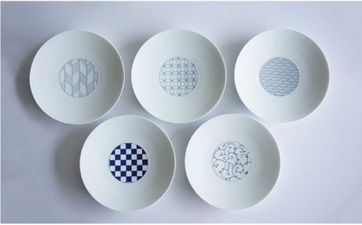 【波佐見焼】【おしゃれなデザインが大人気！】和モダン青 19cm 皿 5枚セット【永峰製磁】【eiho】 [RA03]