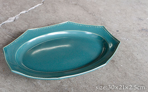 【波佐見焼】緑青釉オクトゴナル長皿 5枚セット カレー皿 パスタ皿 食器 【吉田健宗】 [RB12]