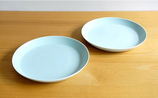 【白山陶器】【磁器の美しさ】 S-lineシンプルな25cm プレート 皿 2枚セット 青白釉【波佐見焼】 [TA57]