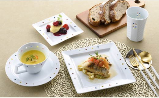 【波佐見焼】水晶カラフルスクエア プレート ボウル マグカップ 含む バリューセット（お二人様用） 食器 皿 【丹心窯】 [AB09]