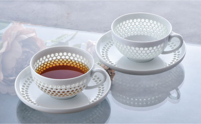 【波佐見焼】水晶プレミアム ティーカップ ソーサー 2客セット【丹心窯】 [AB37]