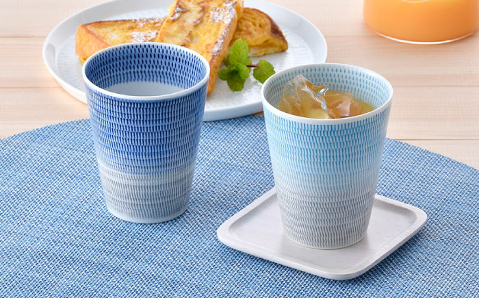 【波佐見焼】色染め流し フリーカップ （大） 青・トルコ【一真窯】 [BB59]