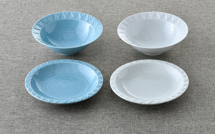 【波佐見焼】WAVEフレッシュ４点セット（白・トルコブルー）食器 皿【一真窯】 [BB63]