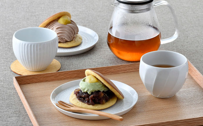 【波佐見焼】白磁手彫 ティータイム 4点セット 食器 皿【一真窯】 [BB64]