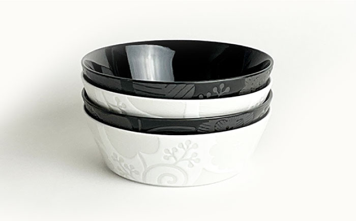 【波佐見焼】フロールシック（ホワイト・ブラック）浅型 ボウル 4点セット【西山】【NISHIYAMAJAPAN】 [CB123]