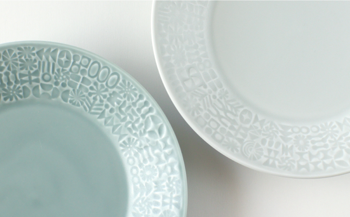 【波佐見焼】PATTERNED PLATE ペア 2色セット squall gray＋morning mist【BIRDS' WORDS】 [CF009]
