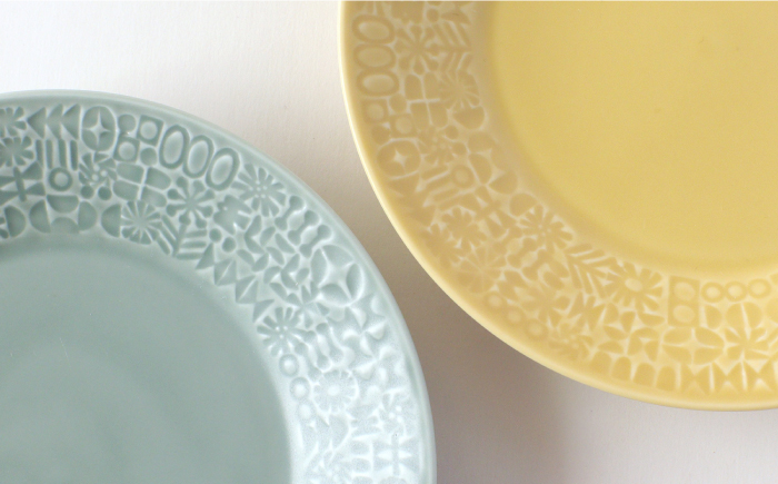 【波佐見焼】PATTERNED PLATE ペア 2色セット squall gray＋yellow【BIRDS' WORDS】 [CF012]