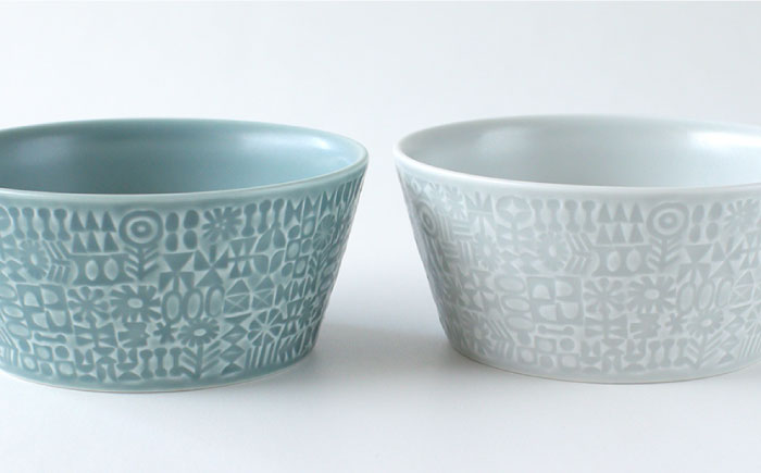 【波佐見焼】PATTERNED BOWL ペア 2点セット squall gray ＋ morning mist【BIRDS’ WORDS】 [CF022]