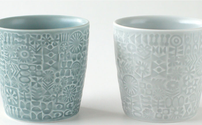 【波佐見焼】PATTERNED CUP ペア 2色セット squall gray ＋morning mist【BIRDS’ WORDS】 [CF027]