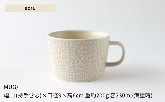【波佐見焼】PATTERNED PLATE,MUG  セット ecru 【BIRDS' WORDS】 [CF036]