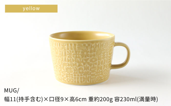 【波佐見焼】PATTERNED PLATE,MUG  セット yellow 【BIRDS' WORDS】 [CF039]