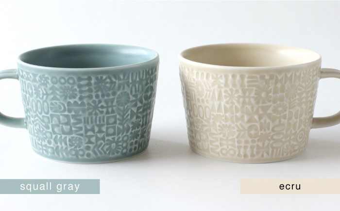 【波佐見焼】PATTERNED MUG ペア2色セット  squall gray＋ecru 【BIRDS' WORDS】 [CF045]