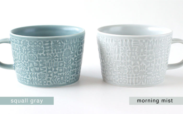 【波佐見焼】PATTERNED MUG ペア2色セット  squall gray＋morning mist 【BIRDS' WORDS】 [CF049]