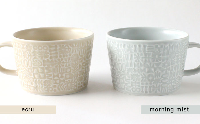 【波佐見焼】PATTERNED MUG ペア2色セット  ecru＋morning mist 【BIRDS' WORDS】 [CF051]