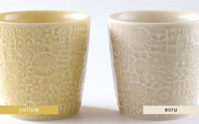 【波佐見焼】PATTERNED CUP ペア2色セット yellow + ecru【BIRDS’ WORDS】 [CF055]