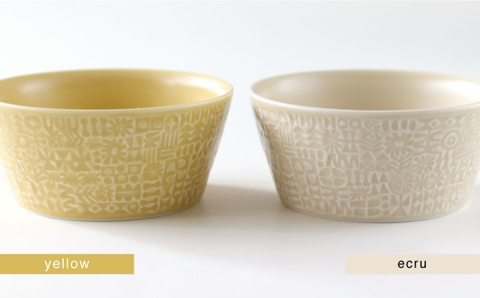 【波佐見焼】PATTERNED BOWL ペア 2点セット yellow + ecru【BIRDS’ WORDS】 [CF057]