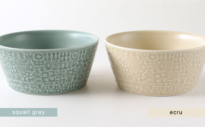【波佐見焼】PATTERNED BOWL ペア 2点セット squall gray ＋ ecru【BIRDS’ WORDS】 [CF058]