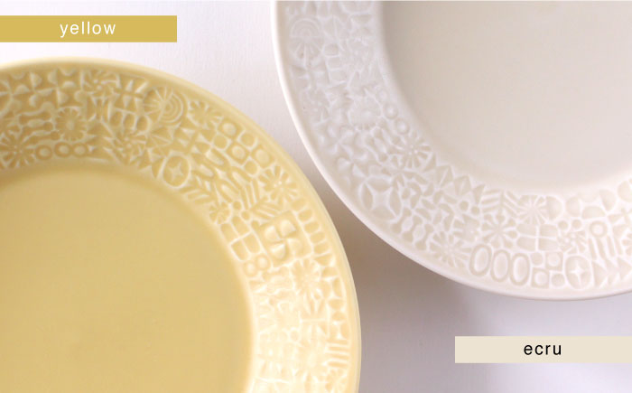 【波佐見焼】PATTERNED PLATE ペア 2色セット yellow+ecru【BIRDS' WORDS】 [CF061]