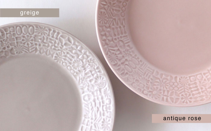 【波佐見焼】PATTERNED PLATE ペア 2色セット greige ＋ antique rose 【BIRDS’ WORDS】 [CF063]