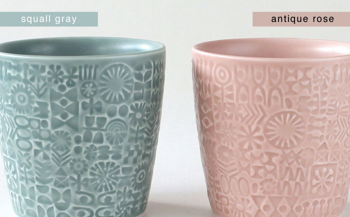 【波佐見焼】PATTERNED CUP ペア2色セット squall gray + antique rose　【BIRDS’ WORDS】 [CF070]
