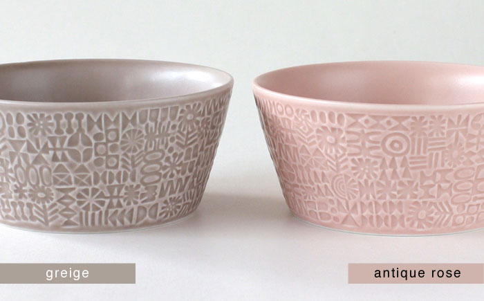 【波佐見焼】PATTERNED BOWL ペア 2点セット greige + antique rose 【BIRDS’ WORDS】 [CF073]