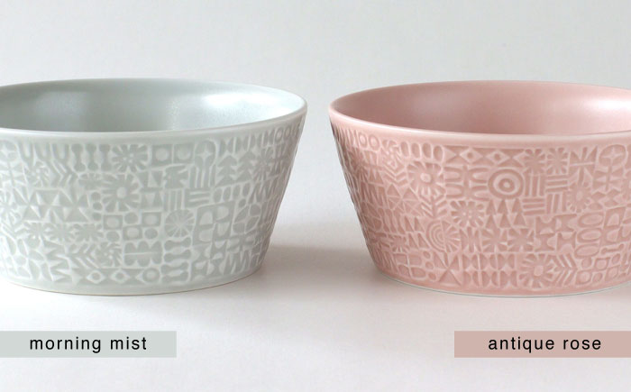 【波佐見焼】PATTERNED BOWL ペア 2点セット morning mist + antique rose 【BIRDS’ WORDS】 [CF074]