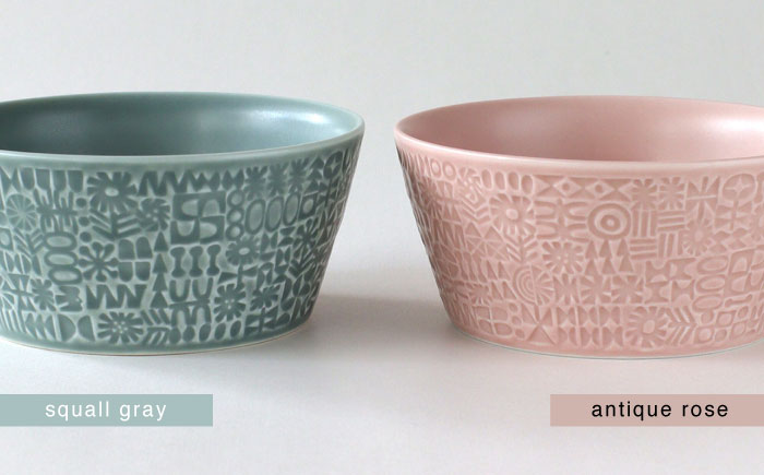 【波佐見焼】PATTERNED BOWL ペア 2点セット squall gray + antique rose 【BIRDS’ WORDS】 [CF075]