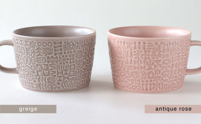 【波佐見焼】PATTERNED MUG ペア2色セット  greige＋antique rose 【BIRDS’ WORDS】 [CF078]