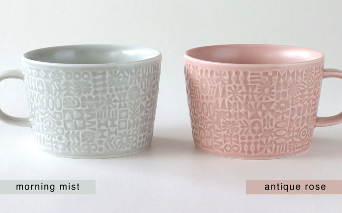【波佐見焼】PATTERNED MUG ペア2色セット  morning mist＋antique rose 【BIRDS’ WORDS】 [CF079]