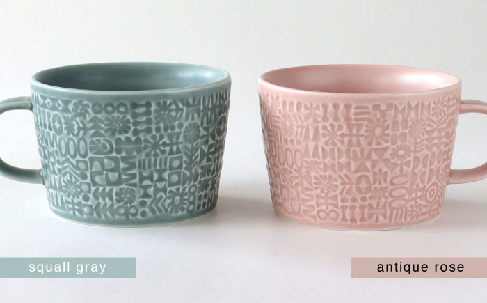 【波佐見焼】PATTERNED MUG ペア2色セット  squall gray＋antique rose 【BIRDS’ WORDS】 [CF080]