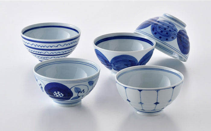 【波佐見焼】染付丸丼 どんぶり 5個セット【大新窯】 [DC103]