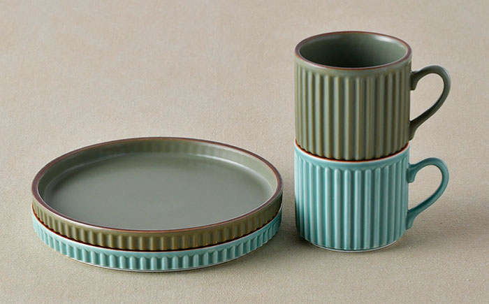 【波佐見焼】ギアシリーズ カップ＆ソーサー セージ＆カーキ プレート マグカップ ペアセット  17.5cm 6寸【大新窯】 [DC111]