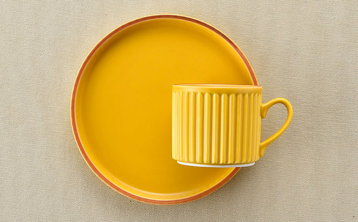 【波佐見焼】ギアシリーズ カップ＆ソーサー マスタード プレート マグカップ 17.5cm 6寸【大新窯】 [DC117]