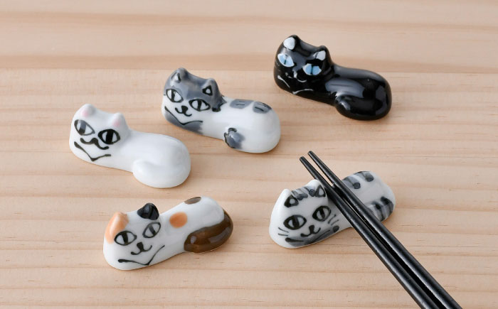 【波佐見焼】にゃんこの箸置き 5種 カトラリー Aセット【大新窯】 [DC153]