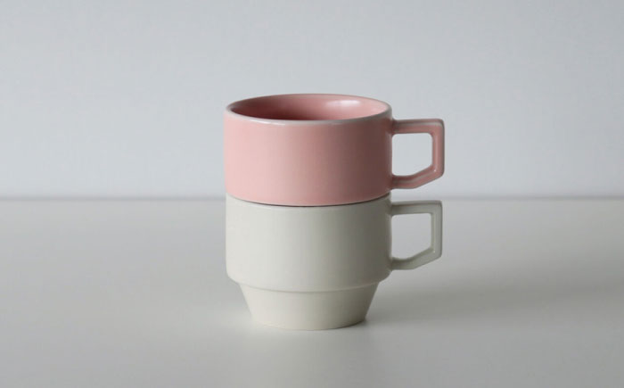 【波佐見焼 マルヒロ】HASAMI SEASON 01 ブロックマグペアセット（2点）ホワイト×ピーチ [EB186]