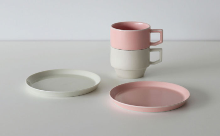 【波佐見焼 マルヒロ】HASAMI SEASON 01 マグ・プレートミニ ペアセット（4点）ホワイト×ピーチ [EB187]