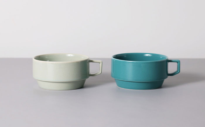 【波佐見焼 マルヒロ】HASAMI SEASON 01 ブロックマグスープペアセット（2点）イエローベージュ＆グリーン [EB190]