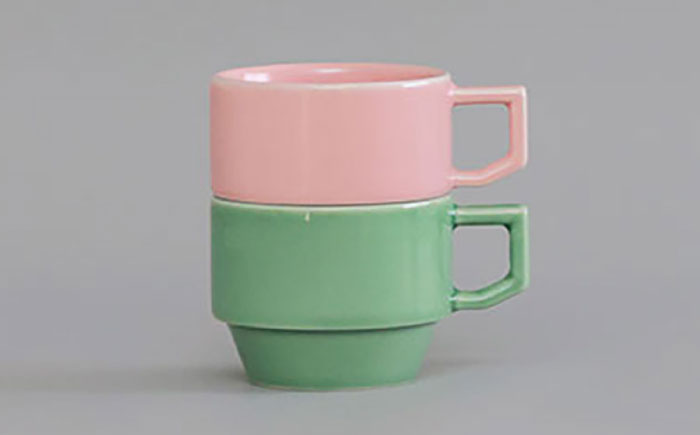 【波佐見焼 マルヒロ】HASAMI SEASON 01 ブロックマグペアセット（2点）ピーチ×アイスグリーン [EB198]