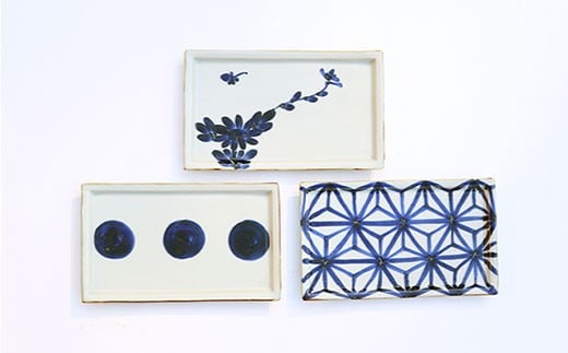 【波佐見焼 マルヒロ】BARBAR いろは 長角皿セット（3点）丸文×麻の葉文×菊文 [EB84]