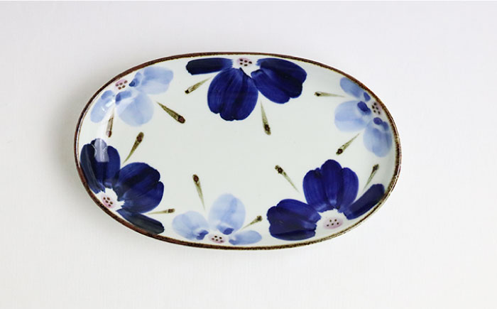 【波佐見焼】花々 布目楕円 プレート ペアセット【翔芳窯】 [FE101]