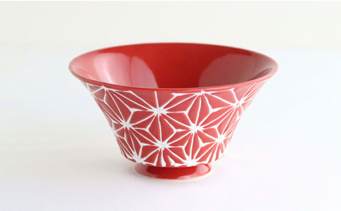 【波佐見焼】ホワイトライン麻 ミニ丼 どんぶり 赤【翔芳窯】 [FE162]